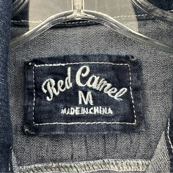 Red Camel‎ Crop Denim Jean Trucker Jacket Long Sleeve Dark Wash Junior Medium - Picture 5 of 8